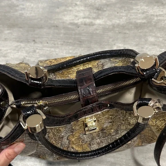 Brahmin Gold and Black Crocodile Shoulder Bag